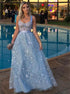 A Line Pale Blue 3D Lace Sweetheart Prom Dresses LBQ1235